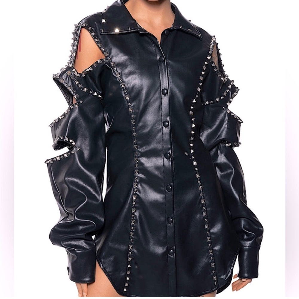 Akira open sleeve pleather shirt dress